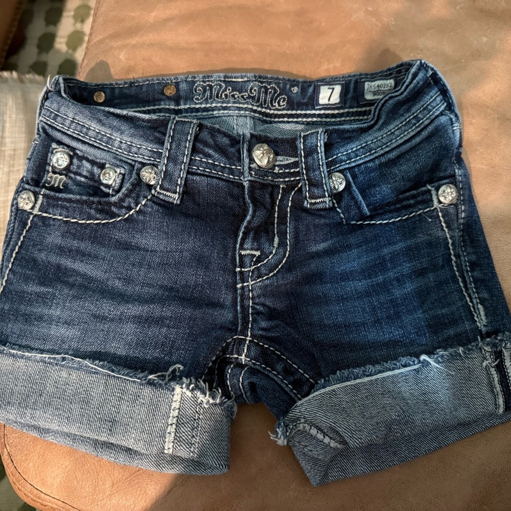 Miss Me Blue Jean Shorts with Distressed Hem